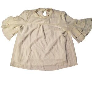 Monteau Los Angeles Womens XL Ivory Ruffle Sleeve Blouse Keyhole back closure